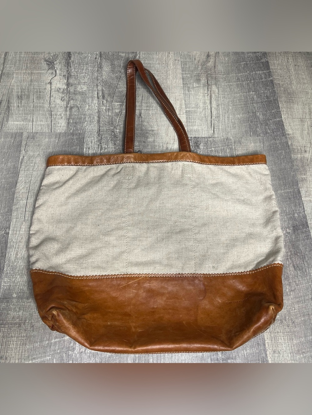 Vintage Banana Republic Hemp Canvas & Cognac Leather Large Tote Bag